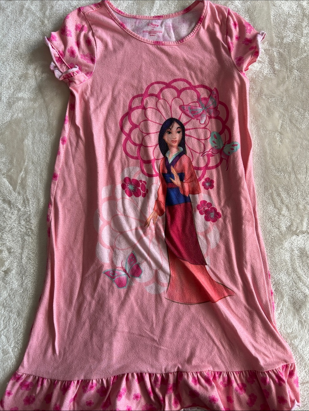Disney Pink Mulan Graphic Nightdress with Butterfly Accents Size 10